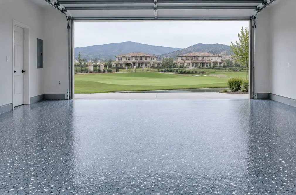 Illustration: a coated floor seen from inside, with Bear Creek beyond the open door