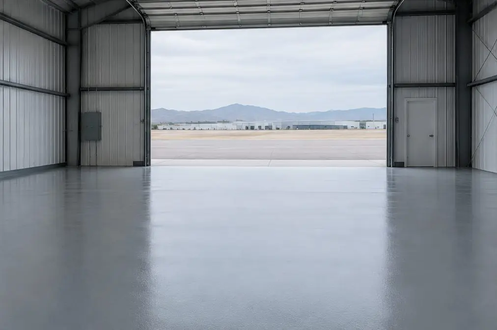 Illustration: a coated floor seen from inside, with French Valley beyond the open door